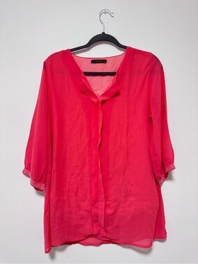 Primo Knot Hot Pink Sheer Blouse with sequin detail on cuffs